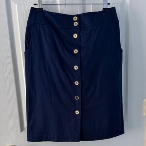 Talbots Navy Button-Front Pencil Skirt
